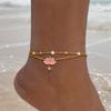Multi Layer Zirconia Stainless Steel Chain White Pink Lotus Pendant Women's Fashionable Jewelry Gift Summer Beach Ankle Chain