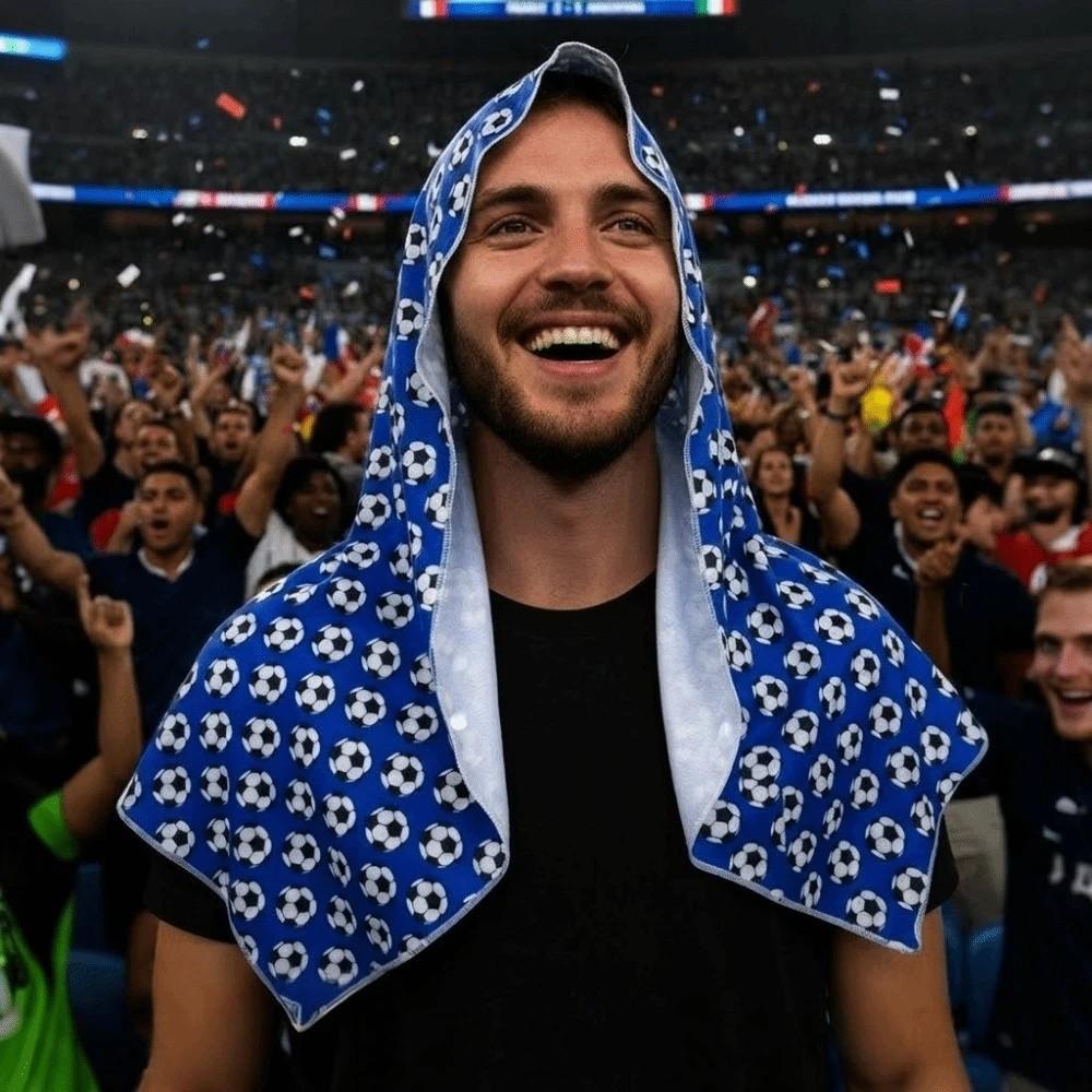 Quick-Dry Cooling Sports Scarf Moisture-Wicking Breathable Hooded Headscarf Football Pattern Lightweight UV Protection Towel