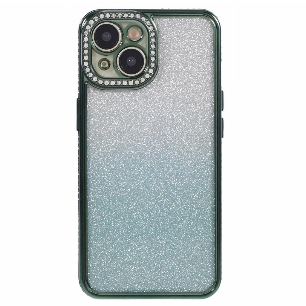 For iPhone 15 Case Gradient TPU Phone Cover with Rhinestone Lens Frame