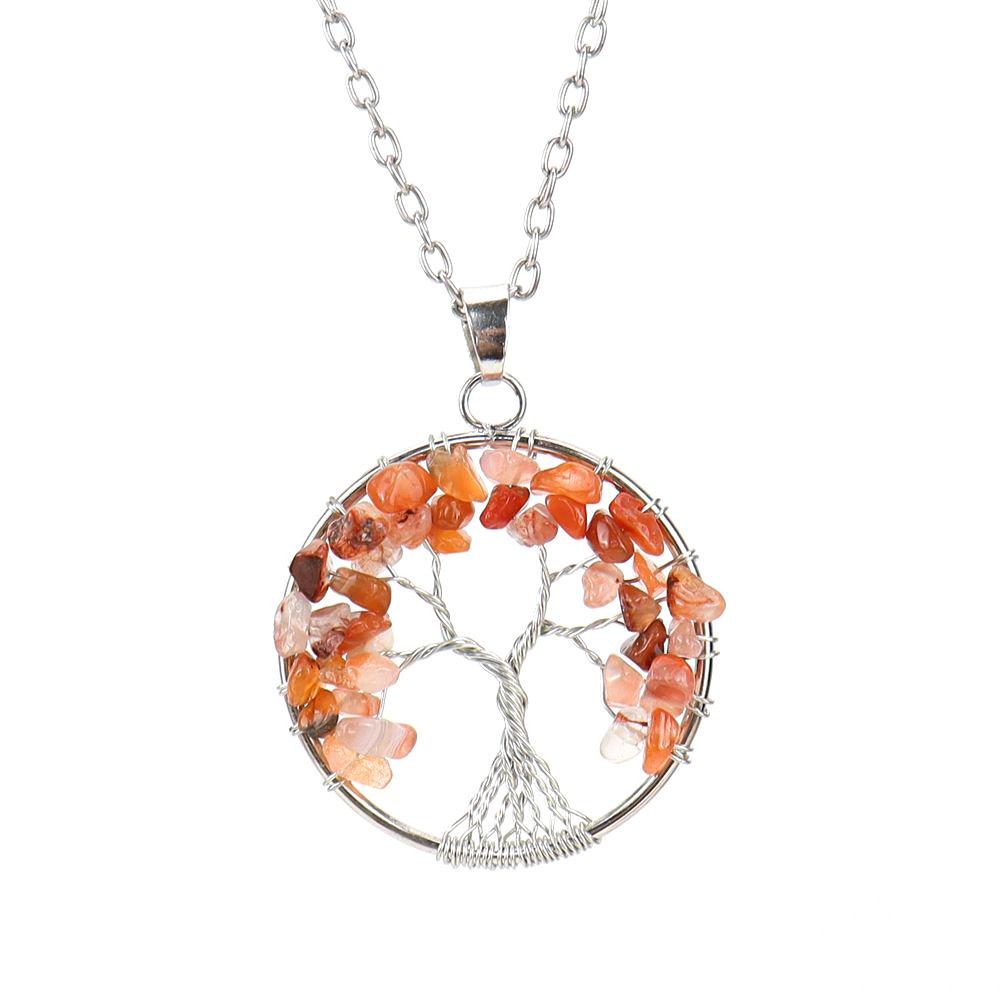 Silver Hand-Wound Colorful Crystal Gravel Tree Root Tree Of Life Pendant Necklace N112