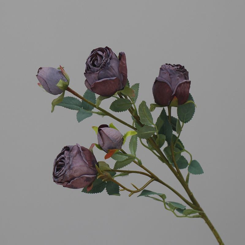 

Artificial Flower 5-head Charred Edge Rose, Retro Silk Flower, Home and Wedding Decoration, Artificial Flower Dried Flower Bouquet темно-фіолетовий колір