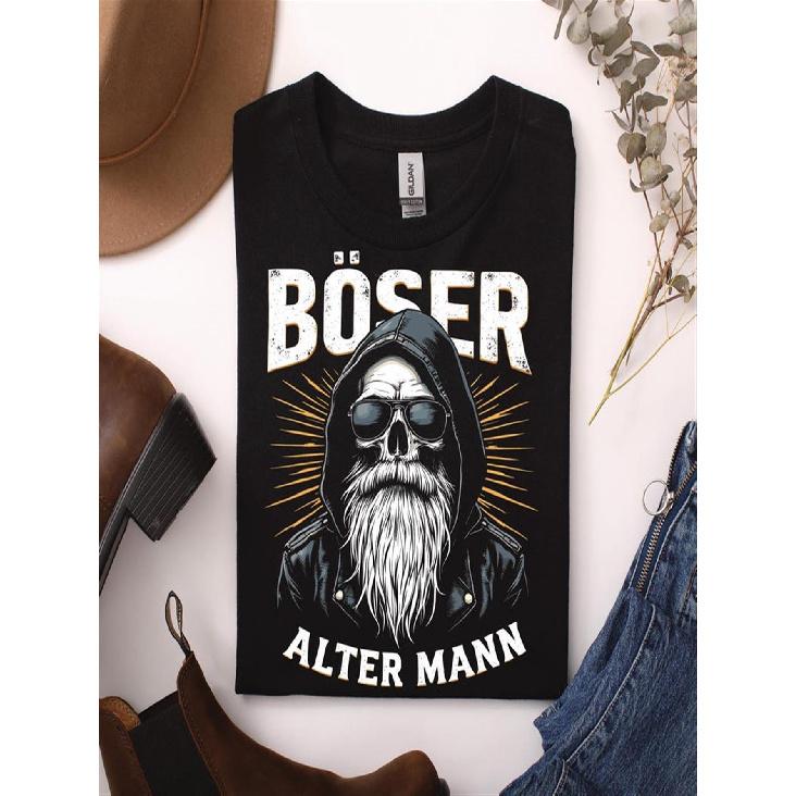Men's Heavyweight Cotton T-Shirt - Edgy Biker Graphic Tee with BOZER & ALTER for Man Prints - Soft Regular Fit Shirt for Motorcycle Enthusiasts -