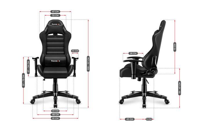HUZARO Ranger 6.0 Black Chaise Gaming Fauteuil Gamer De Jeu Ergonomique Hauteur Réglable Pivotant Support Lombaire Inclinable