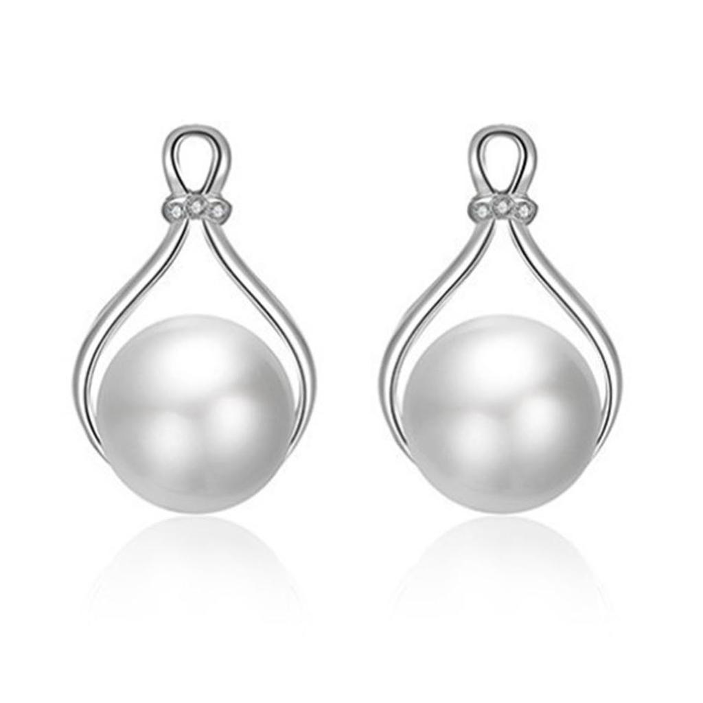 Women Necklace Earrings Set Simple Elegant Temperament Alloy Silver Chain Pearl Necklace and