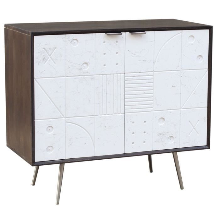 Buffet - Marron Blanc - 90 x 43 x 80 cm - Métal Bois de Manguier