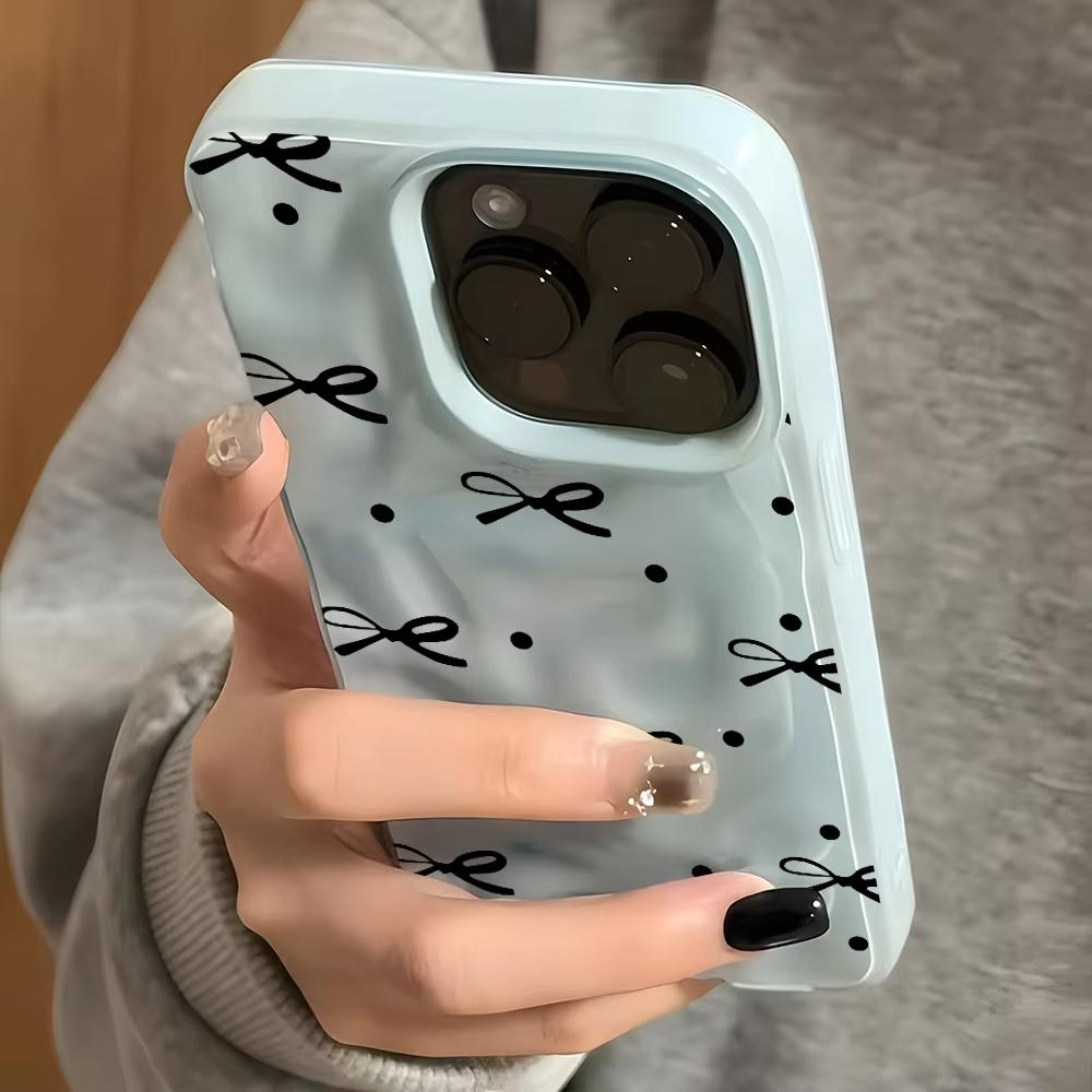 Black Bow Polka Dot Pattern Wave Texture Phone Case For iPhone 11 12 13 14 15 16 17 Pro Max 17 Air 14 15 Plus Back Cover