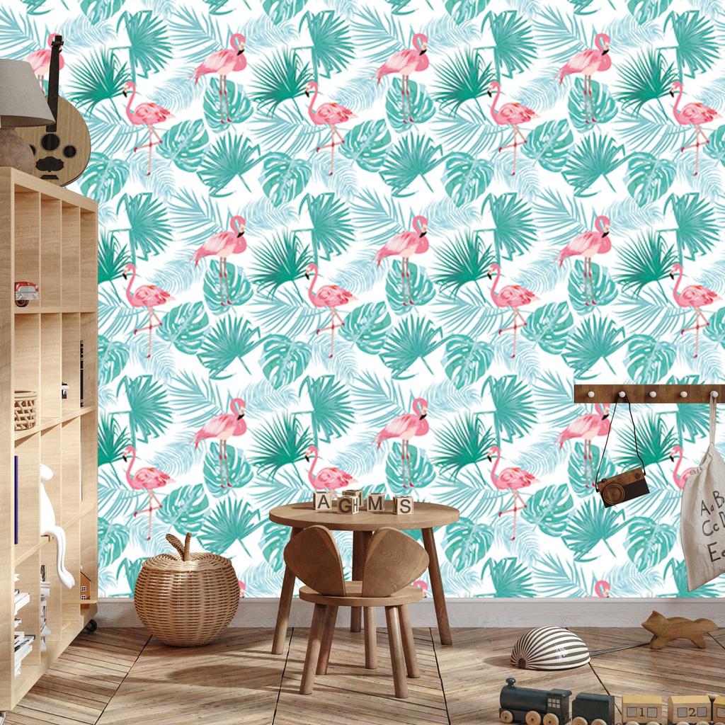 Tropical Leaves Flamingos Wallpaper for Living Room and Bedroom 50x1000