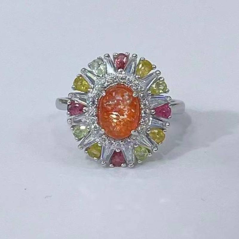

SACE GEMS Women Jewelry Ring 925 Sterling Silver 6*8MM Natual Sunstone Luxury Women Cocktail Party Fine Jewelry Open оранжевый