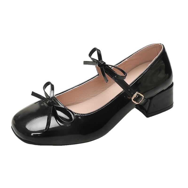 

Fashion Crystal Buckle Women Mary Jane Shoes Fashion Shallow Shoes Ladies Outdoor College Style Thick Heel Shoes 34 чёрный