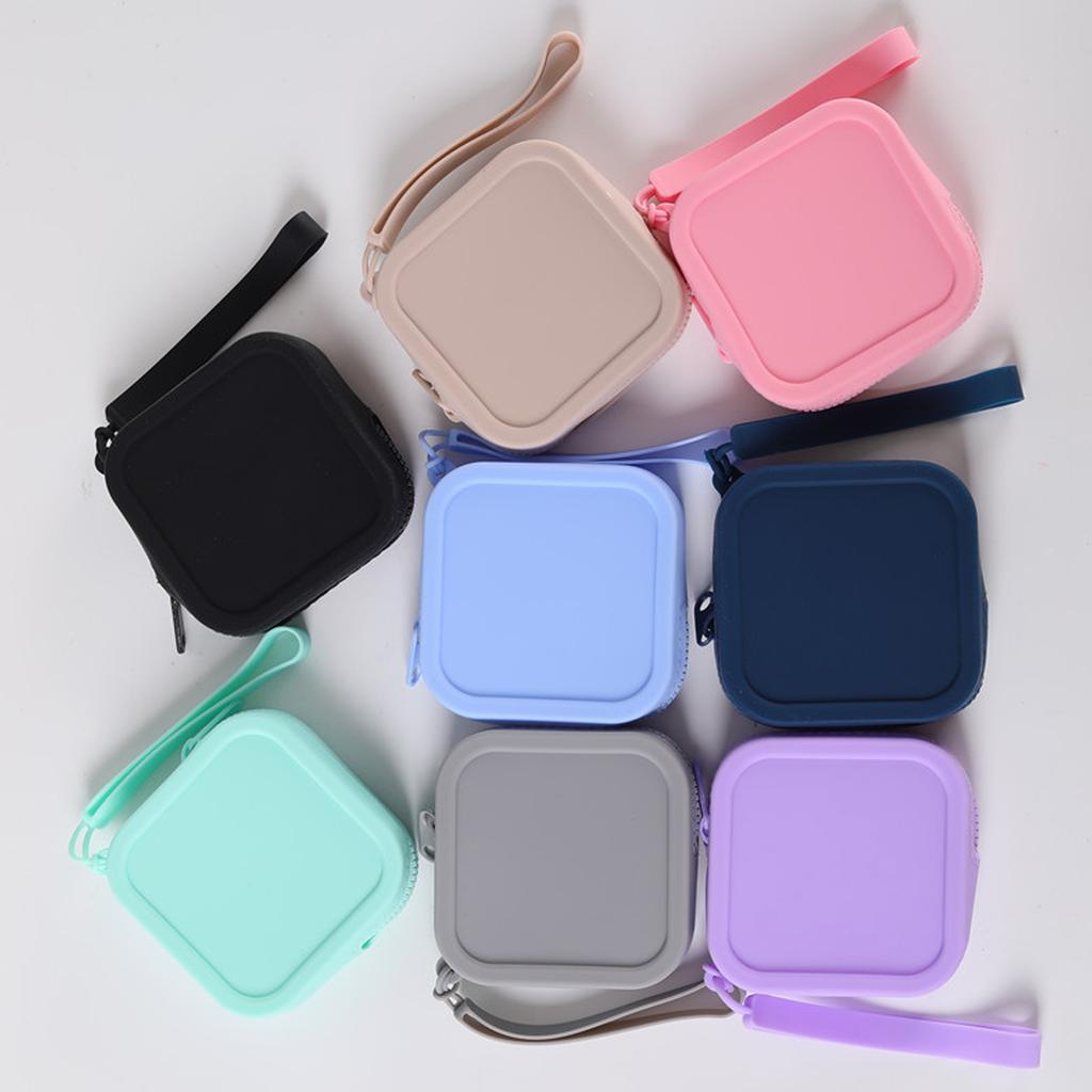 Small Square Silicone Purse Coin Bag Small Coin Wallet Small Cosmetic Bag Charging Cable Storage Case For Women Student