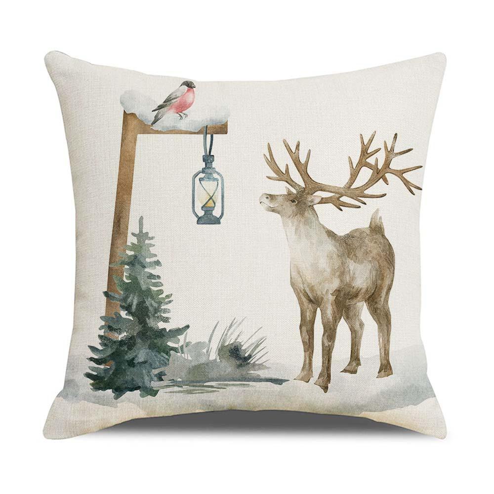 New Christmas Pillowcase Linen Retro Farm Elk Christmas Scenery Pillow Cushion Cover