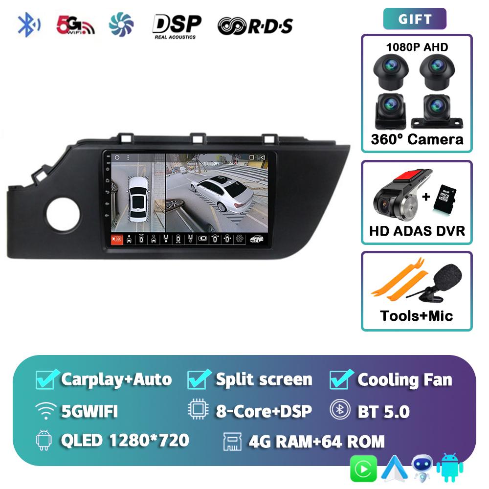 Android 14 Carplay Auto For KIA RIO 2020 - 2021 Car Radio Player Multimedia Stereo AI Voice 360 Camera Navigation Video GPS DVD