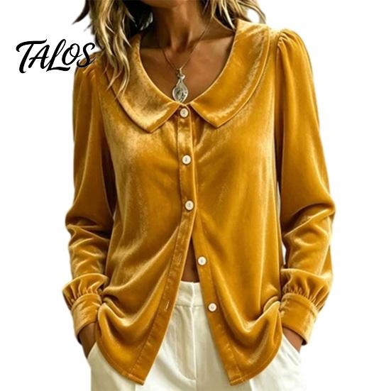 Lightweight Women Shirt Fall Winter Velvet Shirt, Regular Fit Button Down Long Sleeve Shirts Top, Soft Solid Color Lapel Collar Blouse for Lady