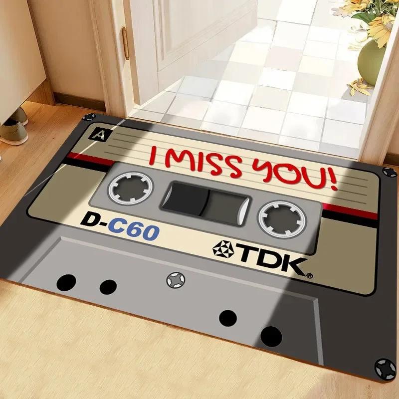 Retro 80s 90s Element Cassette Tape Bath Mat Washable Carpet For Shower Room Living Room Bedroom Non Slip Home Area Decor Rugs