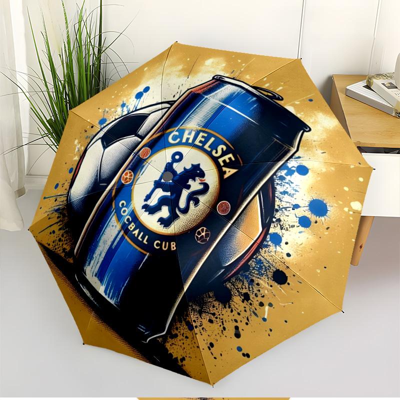 Football Club F.C Print Automatic Open Close Umbrella, Portable Foldable Umbrella, for Outdoor Commute Camping Trip, Ideal Birthday Gift
