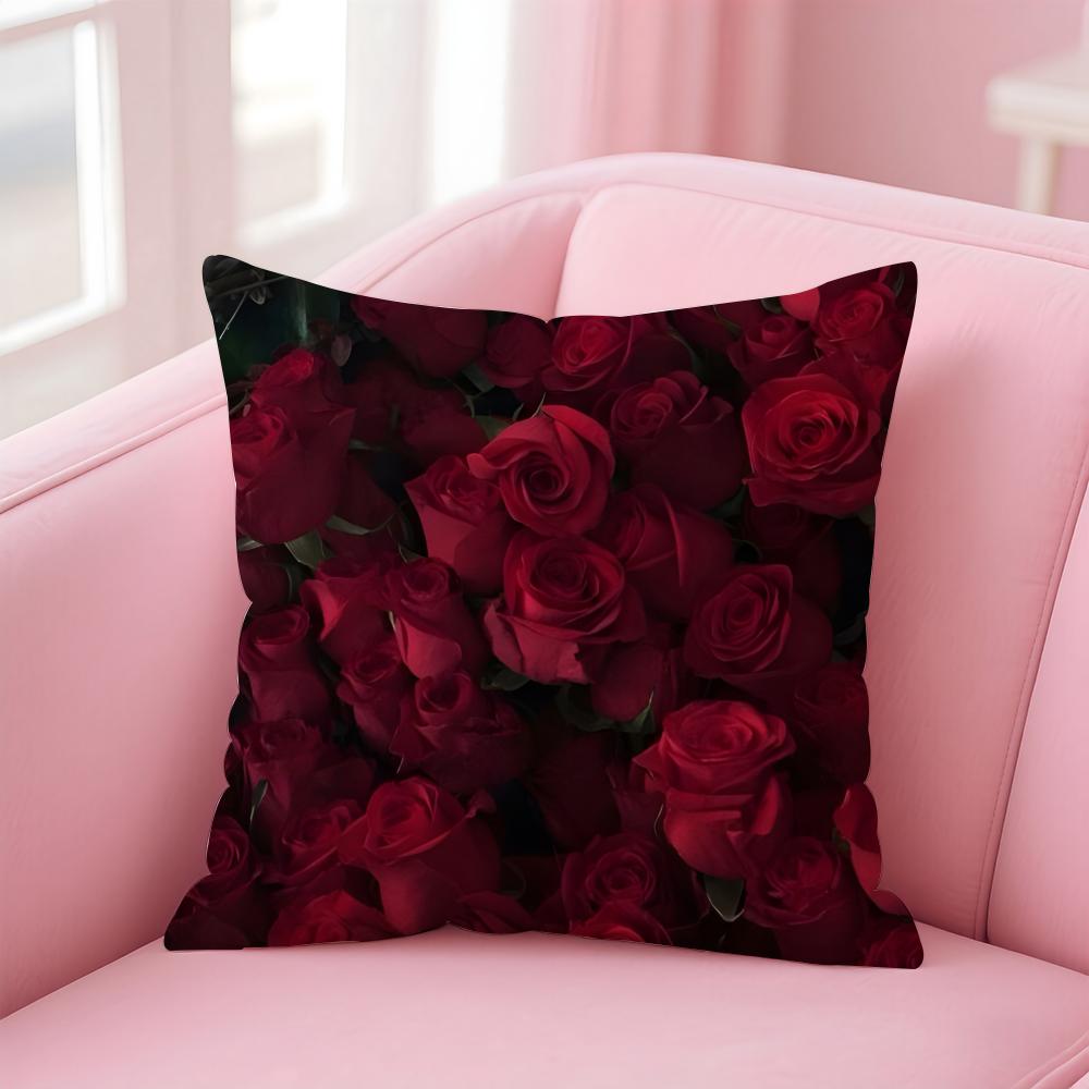 Romantic Red Rose Floral Cushion Cover Pillowcase Short Plush Invisible zipper Room Sofa Cushion Cover