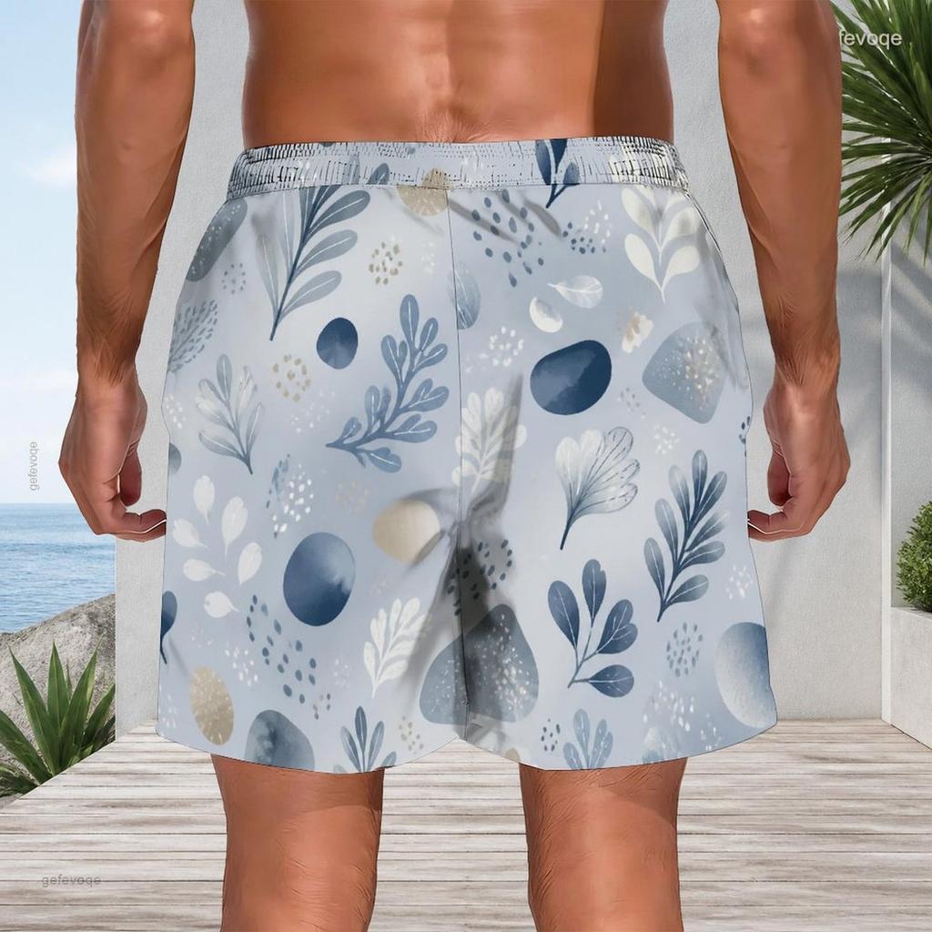 Men Plus Size Abstract Art Print Beach Shorts Quick Dry Drawstring Casual Swim Trunks With Pockets For Summer Surfing Vacation