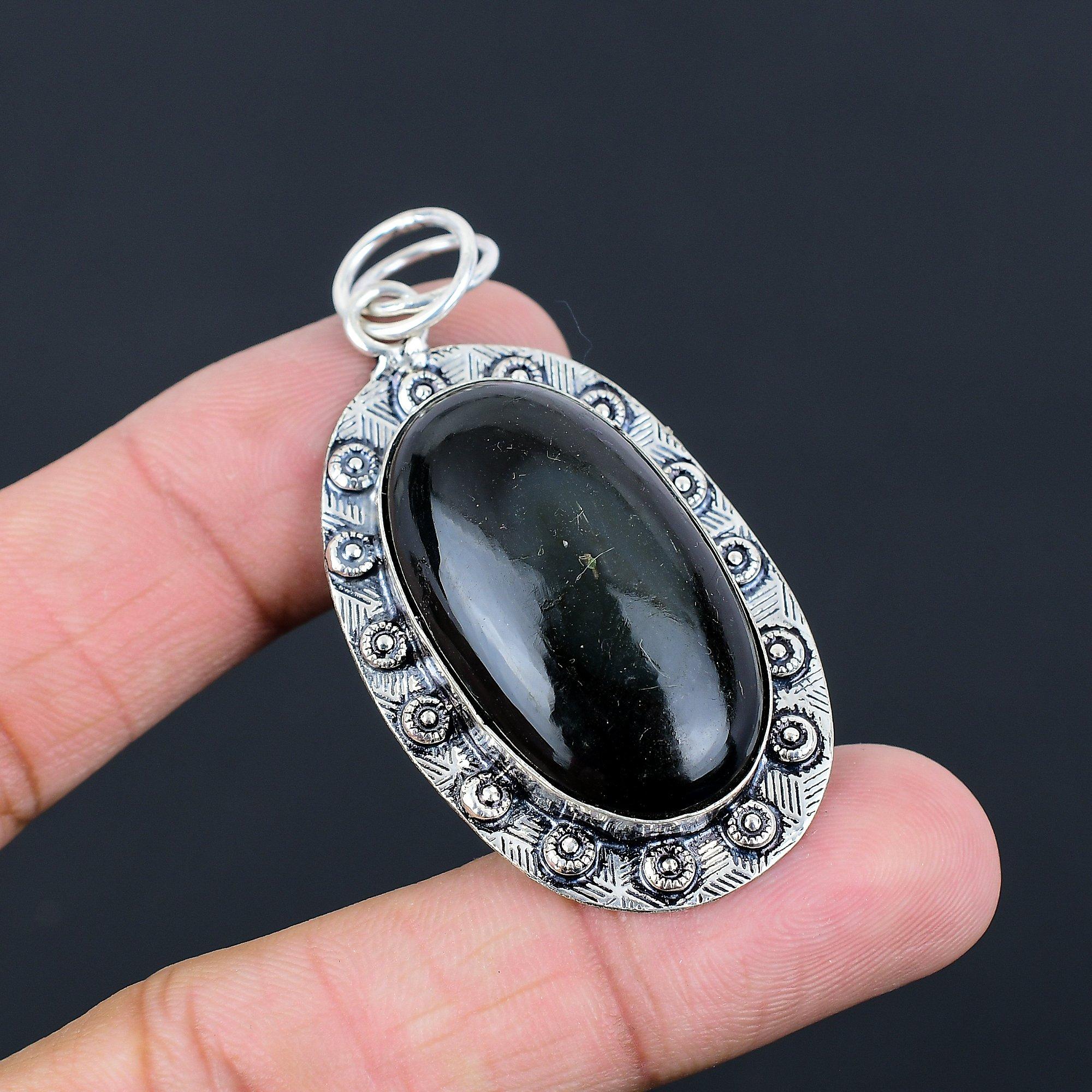 

Mothers day Sale 925 Sterling Silver Oval Obsidian Eye Gemstone Pendant Jewelry