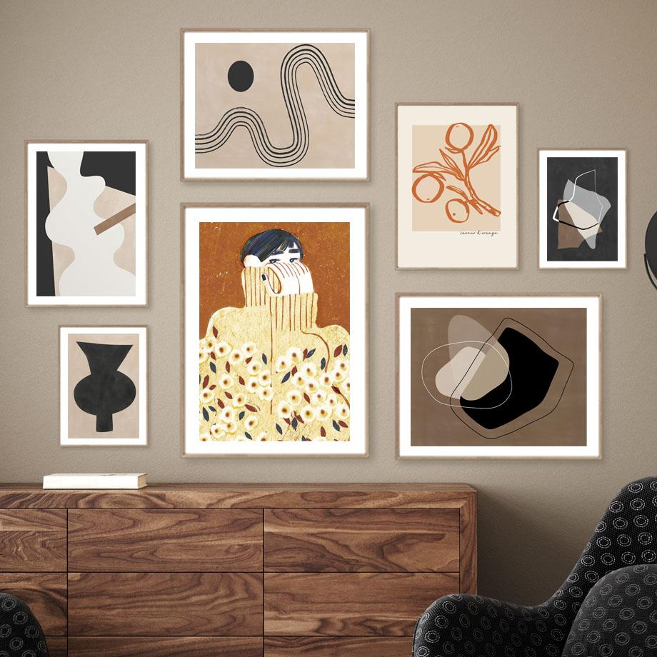 Abstract Lines Girl Vase Leaves Flowers Wall Art Canvas Painting Posters And Prints Hotel Cafe Pictures For Living Room Decor