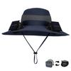 Outdoor Wide Brim Sun Hat with Solar/Charging Fan Outdoor Drawstring Fishing Hat Waterproof for Outdoor Riding Hiking Fishing