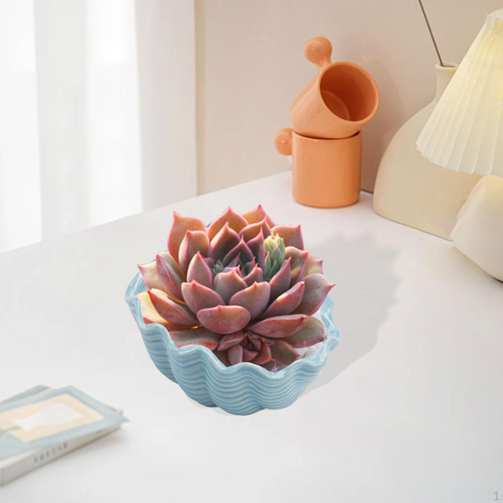 

Керамический цветочный горшок Декоративный цветочный горшок в форме раковины для балкона светло-синий