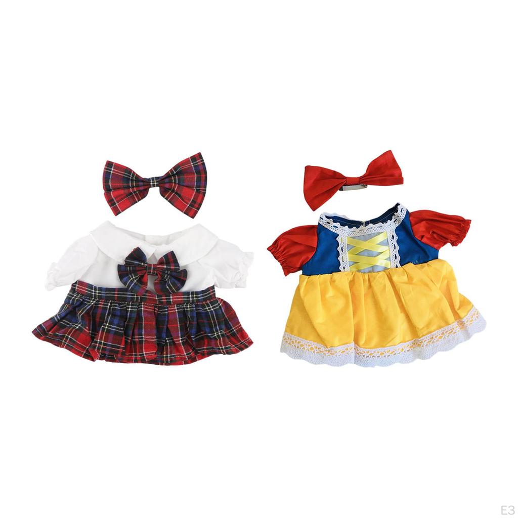 2Pcs Dolls Dress Suit with Bow Tie Hair Clip for 38cm Children's Gifts A