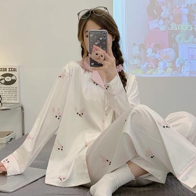 French Elegant Cartoon Dog Print Women's Pajamas Fashion Casual Trendy Loose V-Neck Nightwear  Autumn Winter Home Set