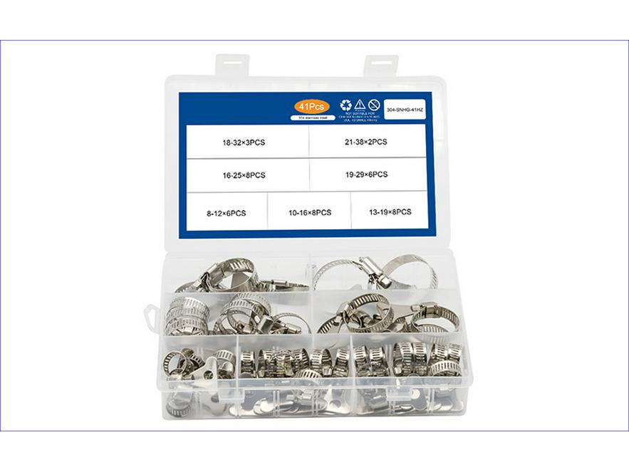 41PCS 304 Stainless Steel Hand-Tightened Hose Clamp Set with Cross-Handle