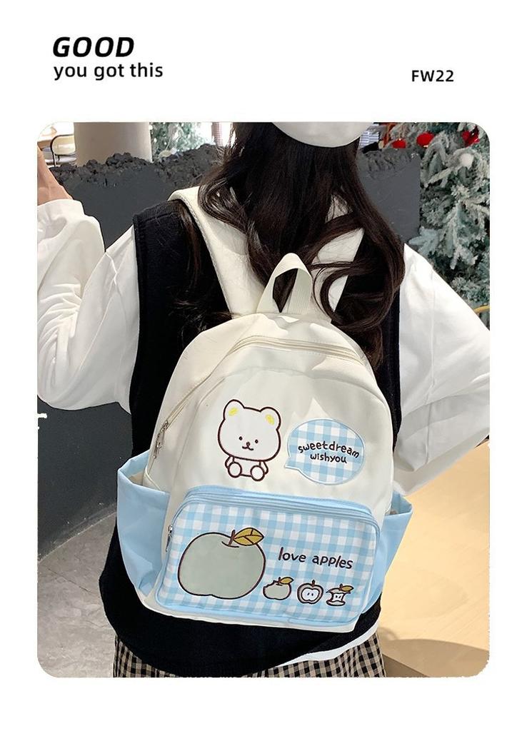 Schoolbag Apple Bear College Style School Bag Girls High School Junior High School Girls Large Capacity Backpack Lightweight Travel Student Small
