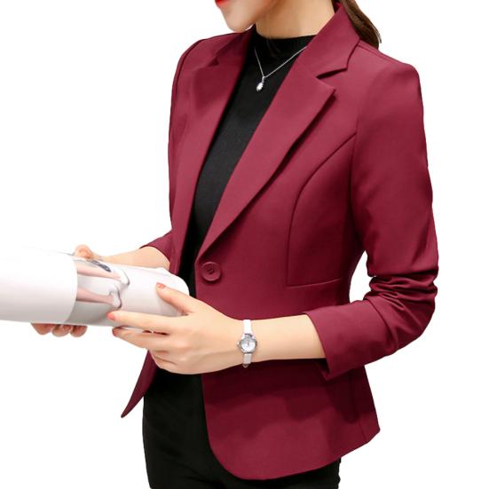 Women One Button Solid Color Lapel Long Sleeve Slim Blazer Coat Suit