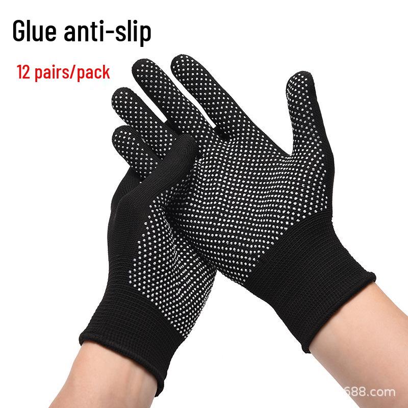 Thin Full-Finger Anti-Slip Work Gloves with Sun Protection & Nylon Dots for Construction & Labor Handling.