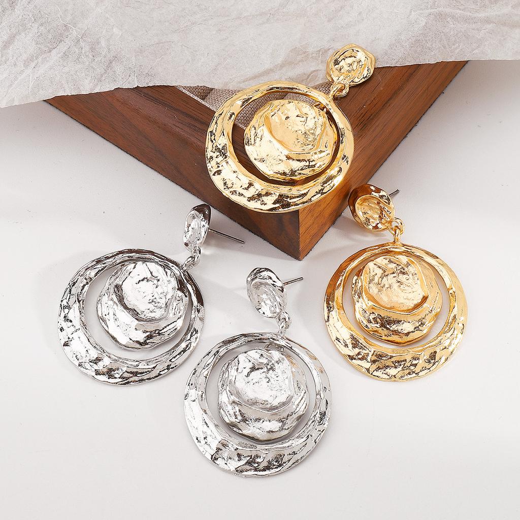 Exaggerated Design Pleated Alloy Geometric Pendant Earrings Women Retro Luxury Texture Minimalist High Grade Ear Jewelry