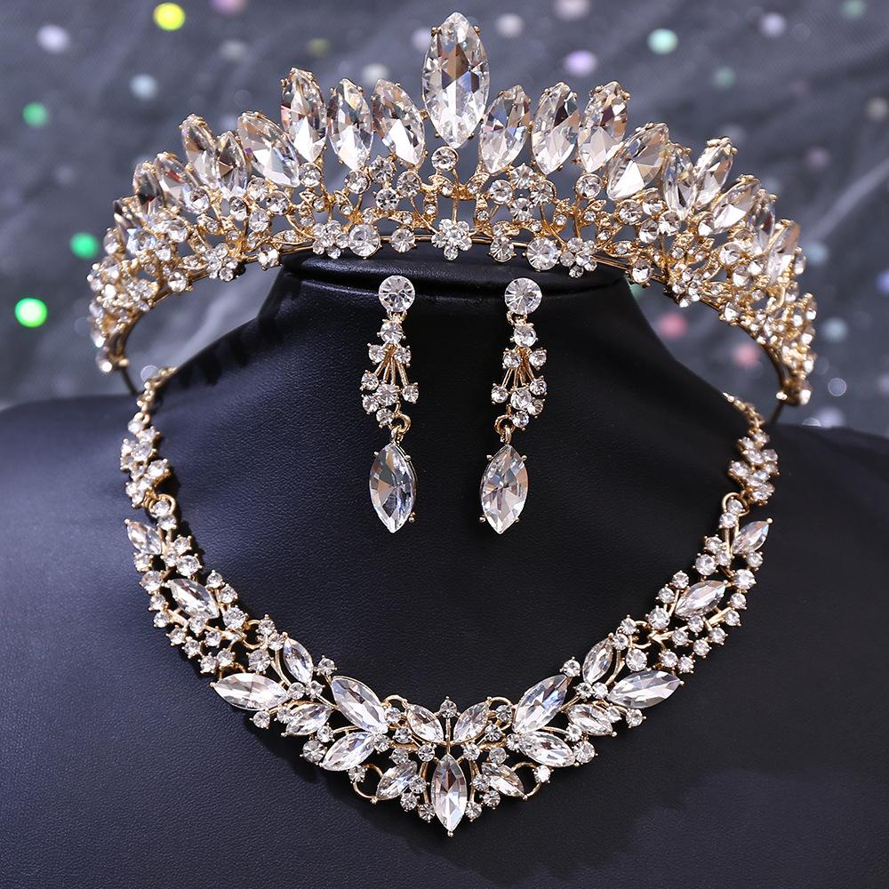 DIEZI Fashion New Luxury Crystal Tiara Crowns For Women Wedding Party Elegant Bridal Bride Rhinestone Crown Necklace Earrings