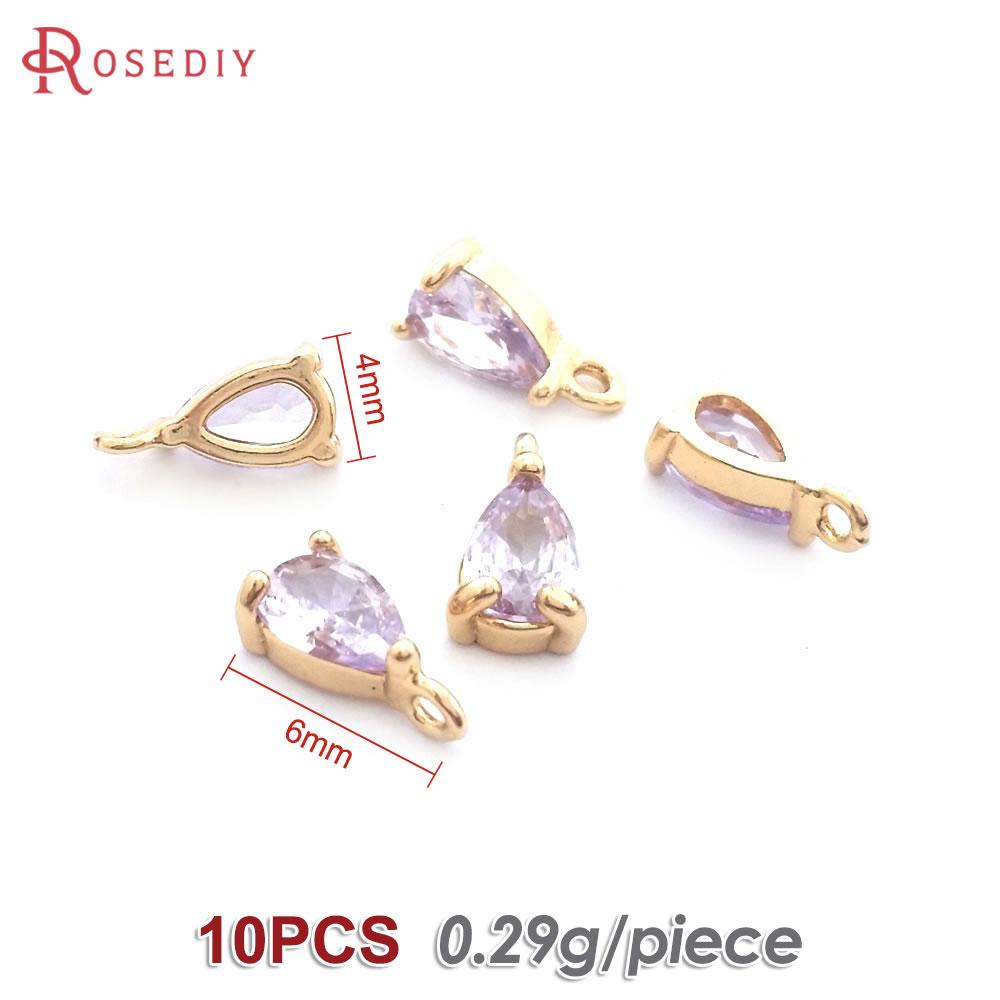 10PCS 4x6MM High Quality Champagne Gold Color Brass and Glass Drop Shape Charms Pendants Jewelry Earrings Findings Accessories