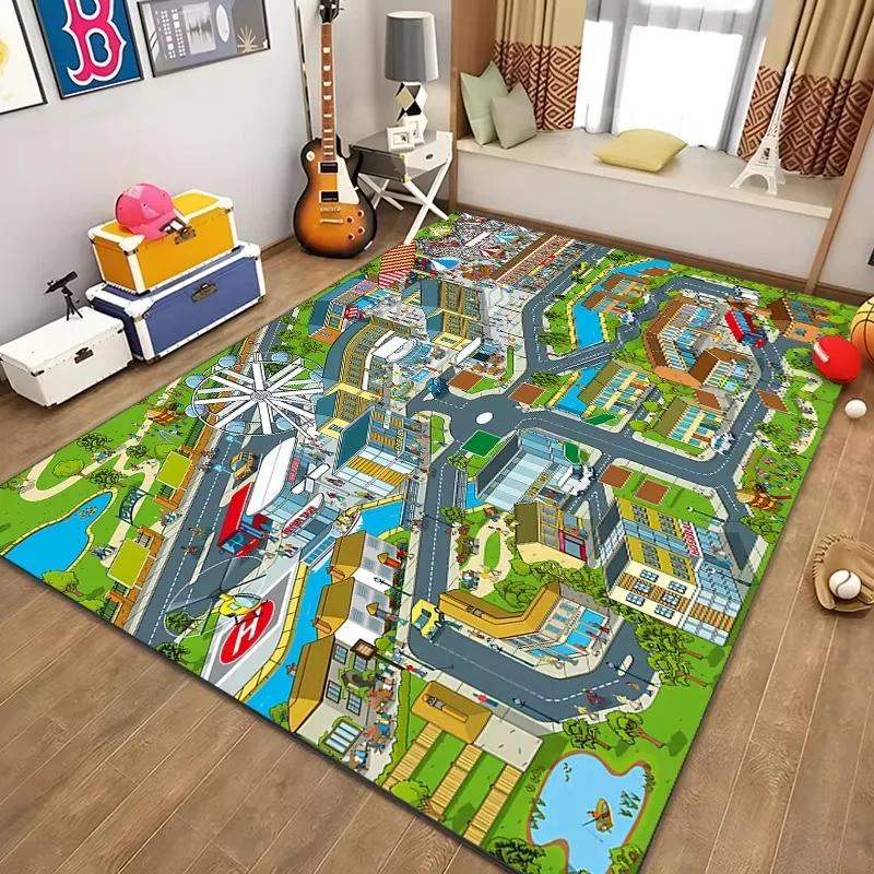 Children’s Educational City Life Playmat Rug Road Traffic System Carpet for Bedroom & Playroom, Fun Learning Safe Kids Floor Mat
