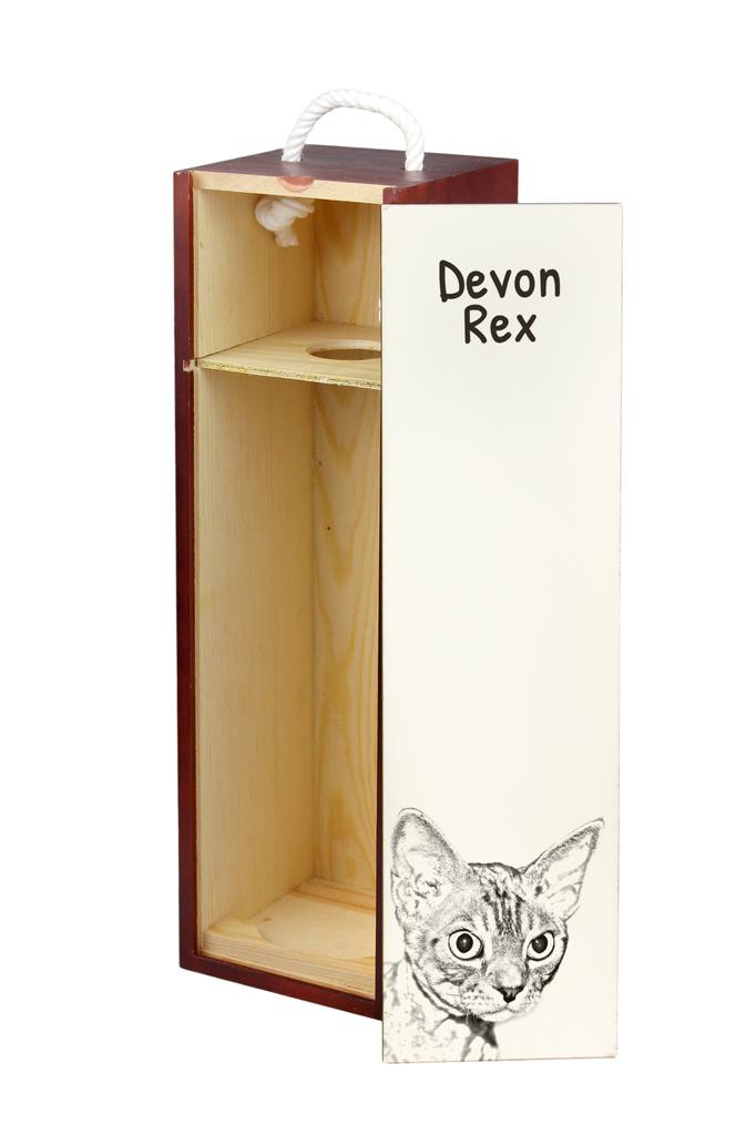 Devon Rex - Wine Box with a Cat, Alcohol Box with Graphics, Personalized Gift Box from the Art-Dog Brand