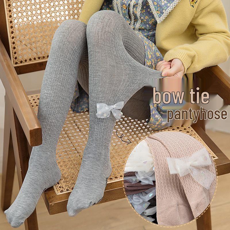 Girls' Cotton Cable Knit Bow Tights - Autumn/Winter Footed Leggings