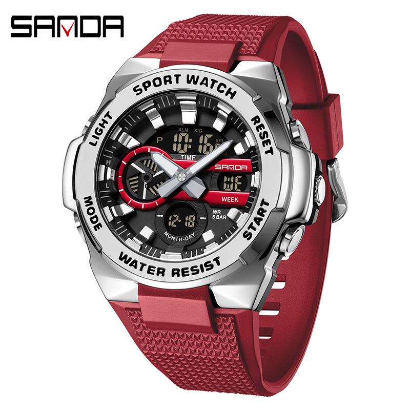Sanda Men's Trendy Outdoor Sports Watch - Waterproof, Luminous, Multifunctional with Dual Display & Alarm.
