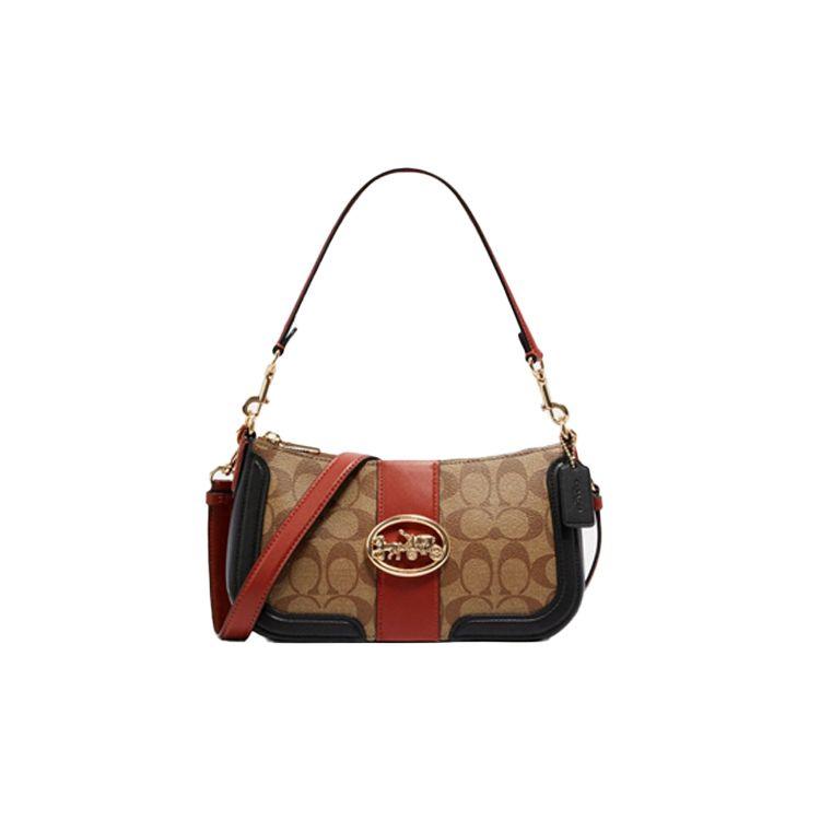 Coach Georgie 25 Color Block Leather Crossbody Bag Women bags Khaki Brown Red 5498-IMRL7