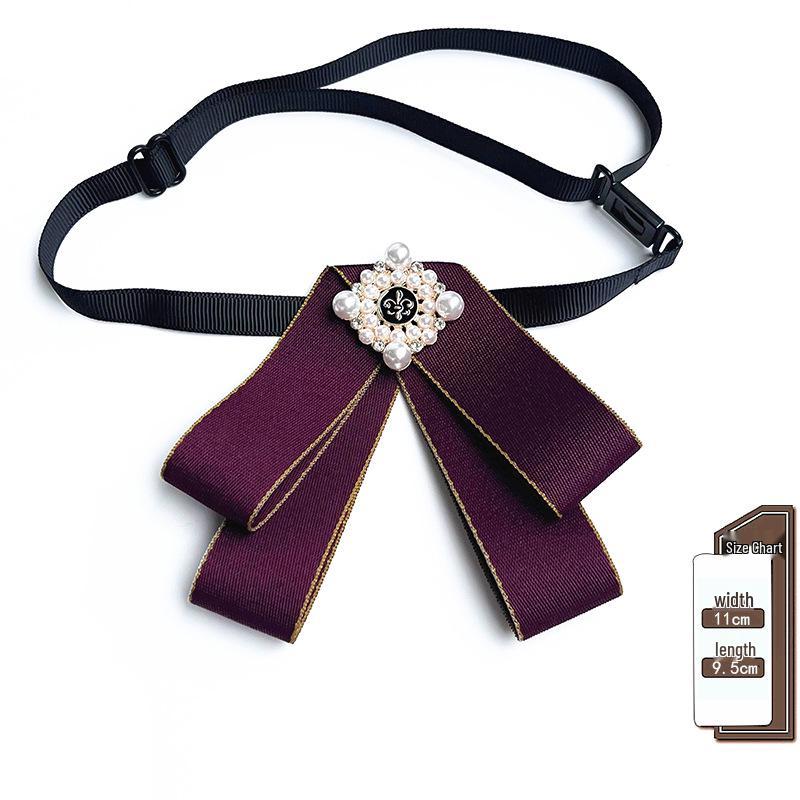 Korean Retro Bow Tie & Pearl Brooch - Women's Uniform Accessory