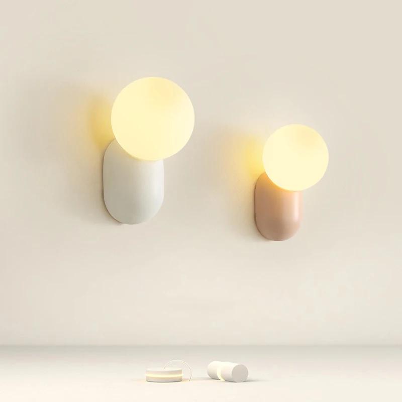 Macaron LED Wall Lamp Bedroom Living Children's Room Bathroom Bedside Mirror Decoration Lighting Fixtures Wall Sconce Lights