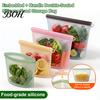Sac Alimentaire en Silicone Réutilisable Hermétique pour Snacks, Double Scellage Gardant Anti-fuite Sacs à Vide Écologiques Contenant de Qualité Alimentaire,