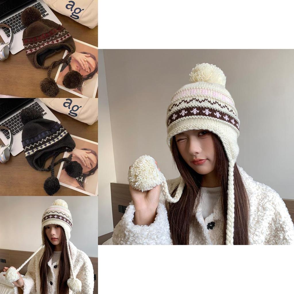 Knit Hat Women Winter Fluffy Ball Beanie With Warmth And Windproof Protection For Casual Fashion