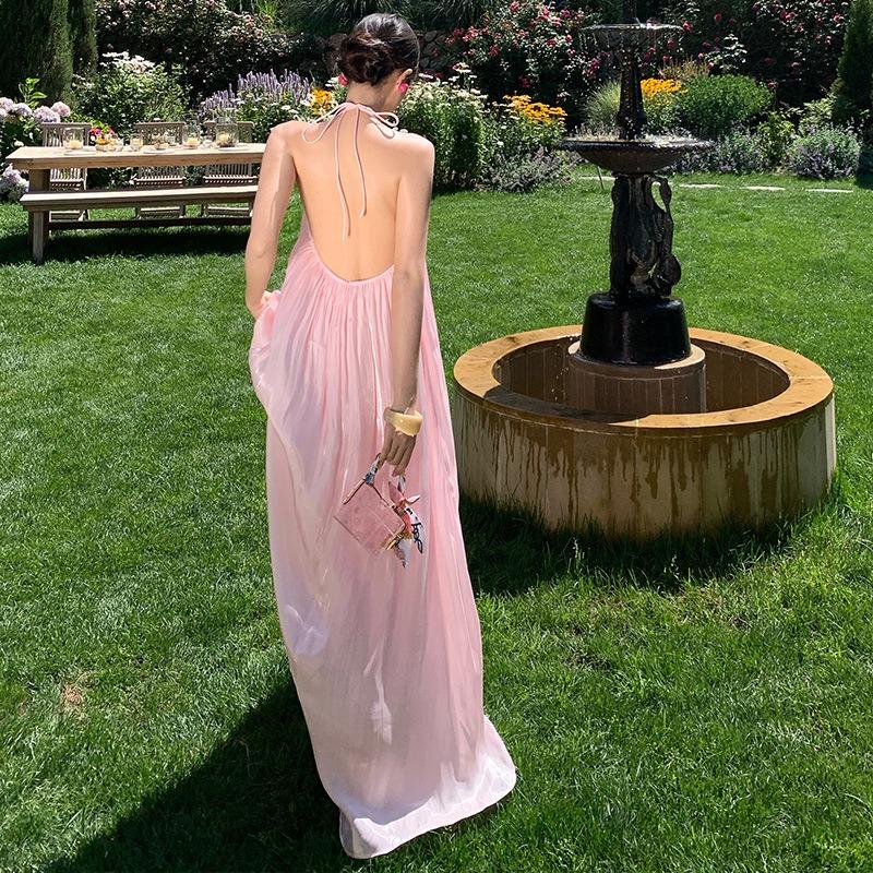 Birthday Party Vacation Pink Fairy Dress Beaded Sequins Beautiful Beach Dress Suspender Dress