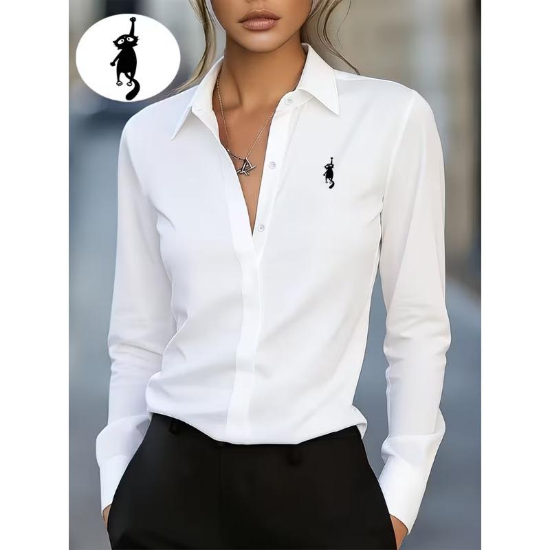 Ladies Printed Long Sleeve Shirt Fashion Lapel Casual Daily Women Tops