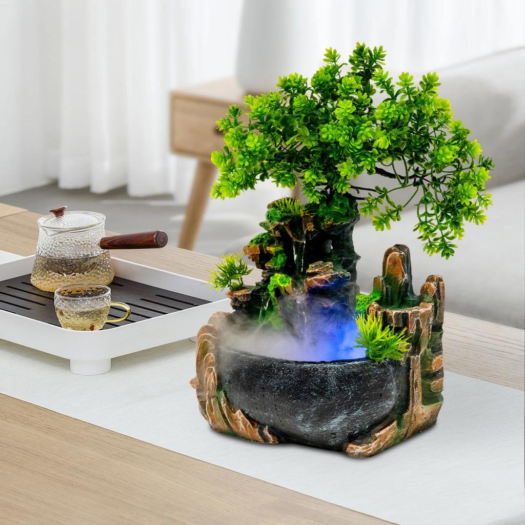 Tabletop Rockery Fountain Indoor Waterfall Bonsai Desktop Mini Rockery Water Fountain, Home and Office Desk Decoration