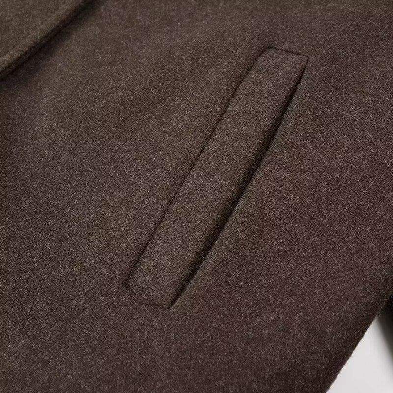 Women Fashion With Pockets Brown Single Breasted Jackets Vintage Lapel Neck Long Sleeves Female Chic Lady Outfits