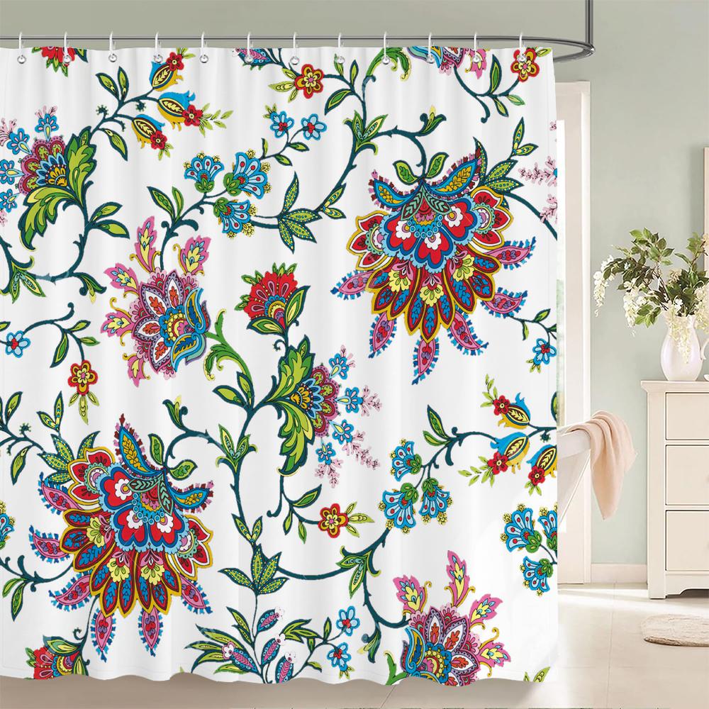 High Quality Colorful Flowers Plant Leaves Shower Curtains Waterproof Bathroom Curtain Bath Curtain With Hooks Shower Curtain