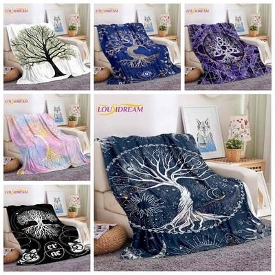 Tree of Life Blanket Yggdrasil Runic Blanket Wiccan Throw Blanket Moon Phase Tree of Life Blanket for Women Men Bed Sofa Blanket