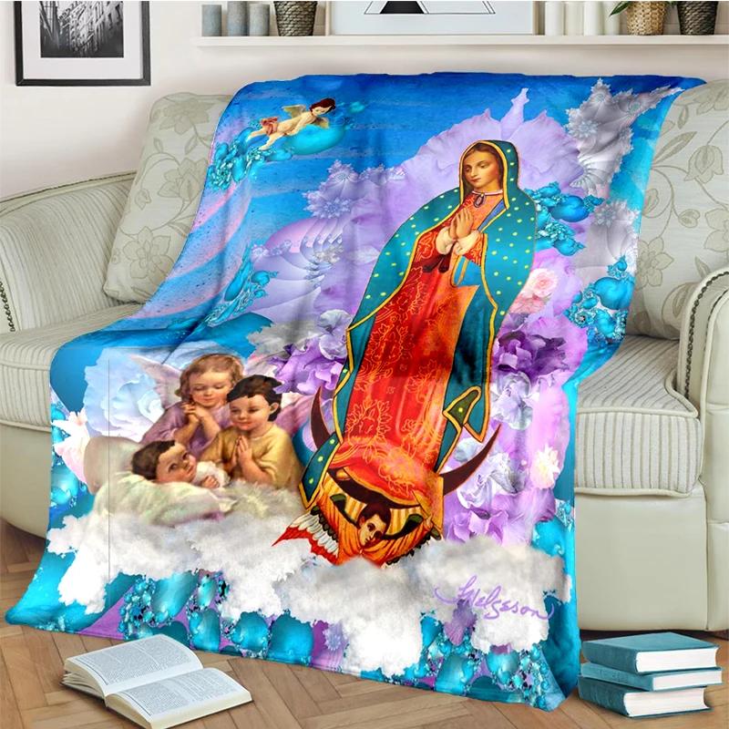 Our Lady of Guadalupe Blanket Religion Mary Throw Blanket Soft Sofa Cover Flannel Lightweight Warm Blankets for Bedroom Couch
